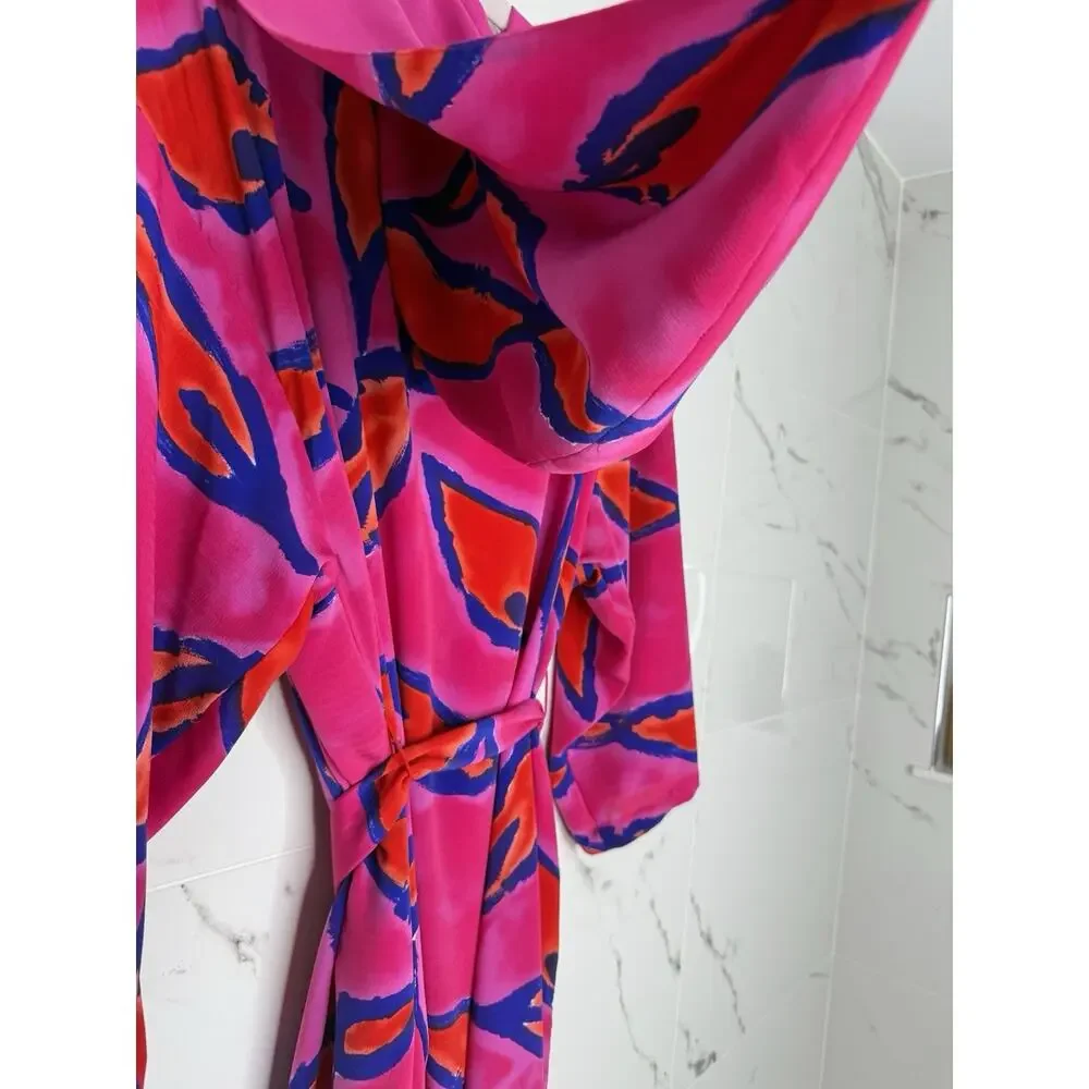 VTG Gold Label Victorias Secret Robe kimono Maxi Long Hooded RARE Colorful M/L